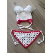Háčkovaná čepička a šátek, bílá, vel. 40 cm