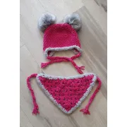 Háčkovaná čepička a šátek, cyklámen, vel. 39 cm