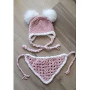 Háčkovaná čepička a šátek, starorůžová, vel. 38 cm