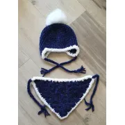Háčkovaná čepička a šátek, tmavě modrá, vel. 40 cm