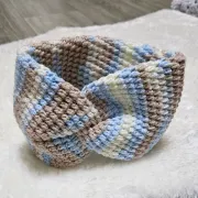 Háčkovaná čelenka, hnědo-modrá, 40 cm