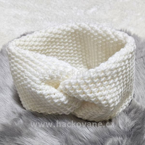 Háčkovaná čelenka, dvojitá, bílá, 50 cm