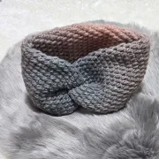 Háčkovaná čelenka, šedo-růžová, ombré, 50-52 cm