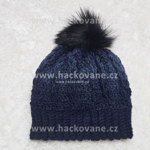 Háčkovaná čepice, modro-černá, ombré, 40-46 cm