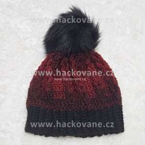 Háčkovaná čepice, červeno-černá ombré, 44-50 cm