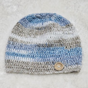 Háčkovaná čepice, hnědo-modrá, 42 cm