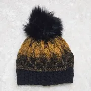 Háčkovaná čepice, černá, okrová, ombré, 40-46 cm