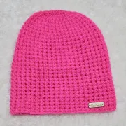 Háčkovaná homeleska, dlouhá, spadená čepice, neonově růžová, 46-48 cm