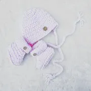 Háčkovaná čepička a botičky, světle růžová, 37 cm