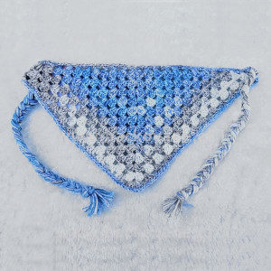 Háčkovaný šátek, hnědo-modrý melír