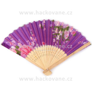 Vějíř textilní s květy, fialový
