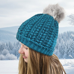 Návod na háčkovanou čepici, Čepice s puffkovým vzorem, smaragdová