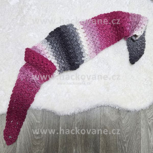 Háčkovaný šátek, růžovo-šedý, 140 cm