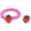 Dětský náramek a prstýnek sada, pink - jahoda