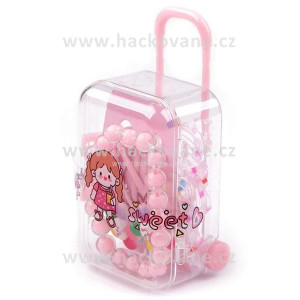 Dětský náramek, pukačky a gumičky v boxu kufr, růžová světlá
