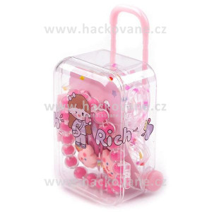 Dětský náramek, pukačky a gumičky v boxu kufr, pink-duha