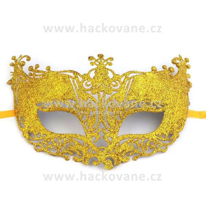 Karnevalová maska - škraboška s glitry, zlatá