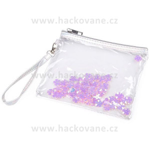 Pouzdro, kosmetická taška s přesýpacími flitry 14,5x17 cm, růžové květy
