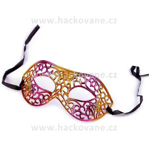 Karnevalová maska - škraboška metalická, pink-zlatá