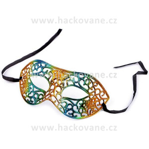 Karnevalová maska - škraboška metalická, tyrkysová-zlatá
